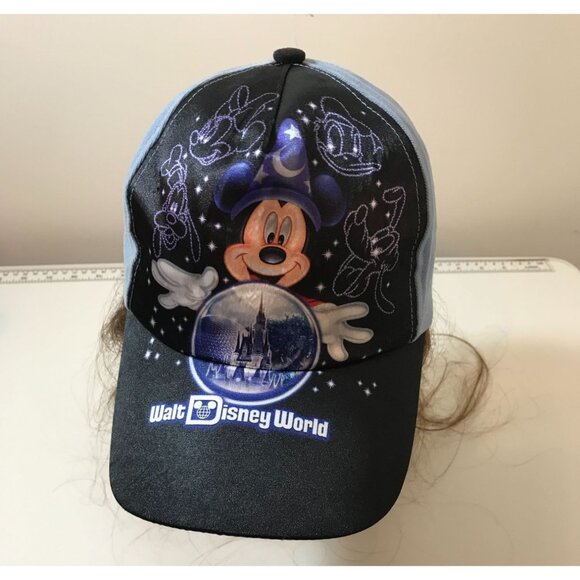Disney Parks Youth Sorcerer Mickey Mouse Baseball Cap Black & Blue With Castle & - Picture 1 of 8